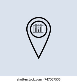 Map pointer with test tube. vector icon