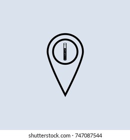 Map pointer with test tube. vector icon