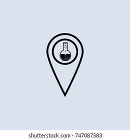 Map pointer with test tube. vector icon