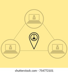 Map pointer with test tube. vector icon