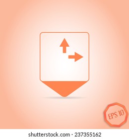 Map pointer - three arrows. Direction sign right, left, back. Flat Design Style. Made in vector