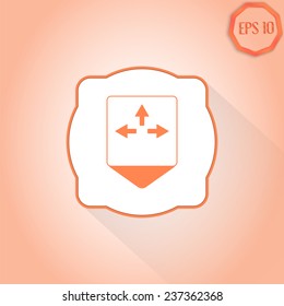 Map pointer - three arrows. Direction sign to the left, right, right. Flat Design Style. Made in vector