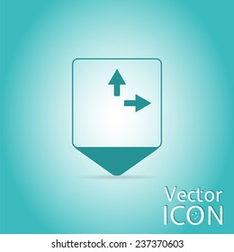 Map pointer - three arrows. Direction sign right, left, back. Flat Design Style. Made in vector