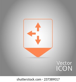 Map pointer - three arrows. Direction sign right, left, back. Flat Design Style. Made in vector