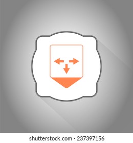 Map pointer - three arrows. Direction sign right, left, back. Flat Design Style. Made in vector