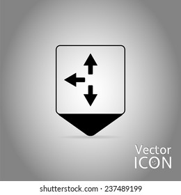 Map pointer - three arrows. Direction sign right, left, back. Flat Design Style. Made in vector
