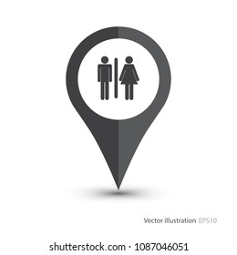 Map pointer with toilet sign icon