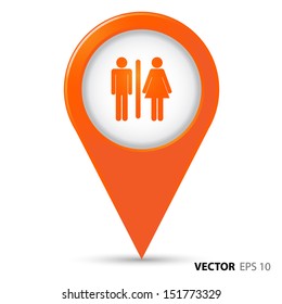 Map pointer with toilet sign icon