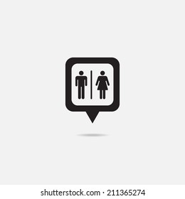 Map pointer with toilet, Washroom, Restroom, Lavatory or WC Sign .