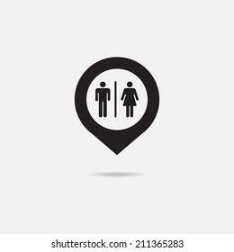 Map pointer with toilet, Washroom, Restroom, Lavatory or WC Sign .