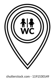 Map pointer with toilet or WC Sign.