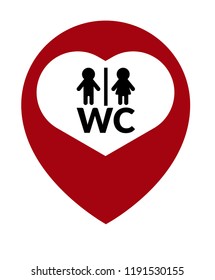 Map pointer with toilet or WC Sign.