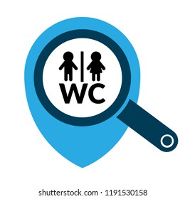 Map pointer with toilet or WC Sign.