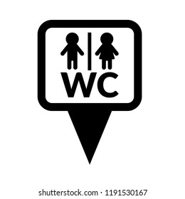 Map pointer with toilet or WC Sign.