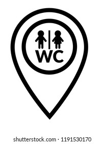 Map pointer with toilet or WC Sign.
