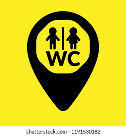 Map pointer with toilet or WC Sign.