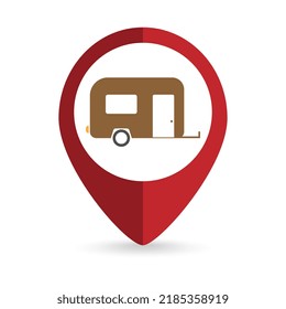 Map pointer with trailer icon. Vector illustration.