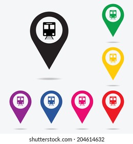 Map Pointer With Train Symbol. Vector Illustration