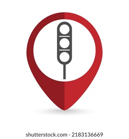 Map pointer with Train traffic light icon. Vector illustration.