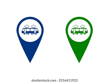 Map pointer with tram icon .tramway station and location pin icon vector . tram station location pin icon ux ui destination,direction