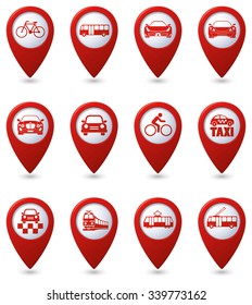 Map pointer with transportation icon. Vector illustration