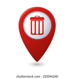 Map pointer with trash can icon. Vector illustration