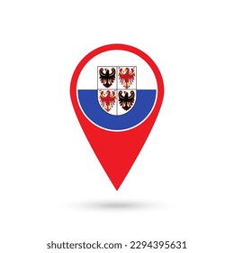 Map pointer with Trentino Alto Adige Flag. Region of Italy. Vector illustration.