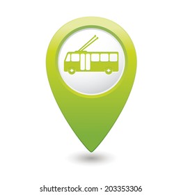 Map pointer with trolleybus icon. Vector illustration