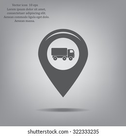 Map pointer with truck icon. Vector illustration