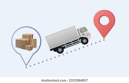 Map pointer and truck.on white background.Vector Design Illustration.