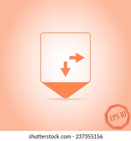 Map pointer - two arrows. Direction sign to the right and back. Flat Design Style. Made in vector