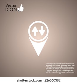 Map pointer with two directional arrows. Made in vector