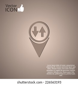 Map pointer with two directional arrows. Made in vector