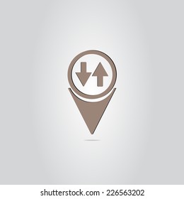 Map pointer with two directional arrows. Made in vector