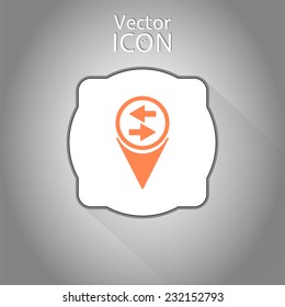 Map pointer with two directional arrows. Flat design style. Made in vector