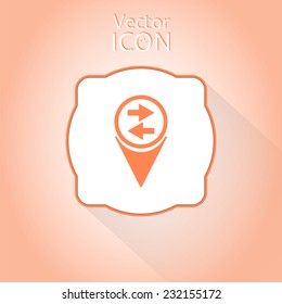 Map pointer with two directional arrows. Flat design style. Made in vector