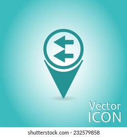 Map pointer with two directional arrows. Pointer left. Flat design style. Made in vector