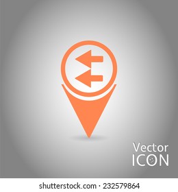 Map pointer with two directional arrows. Pointer left. Flat design style. Made in vector