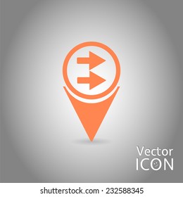 Map pointer with two directional arrows. Pointer to the right. Flat design style. Made in vector