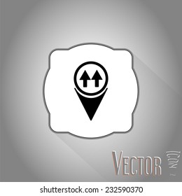 Map pointer with two directional arrows. Pointer up. Flat design style. Made in vector