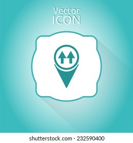 Map pointer with two directional arrows. Pointer up. Flat design style. Made in vector