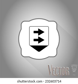 Map pointer with two directional arrows. Pointer to the right. Flat design style. Made in vector