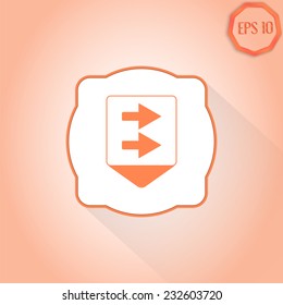 Map pointer with two directional arrows. Pointer to the right. Flat design style. Made in vector