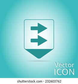 Map pointer with two directional arrows. Pointer to the right. Flat design style. Made in vector