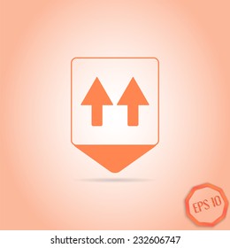 Map pointer with two directional arrows. Pointer up. Flat design style. Made in vector