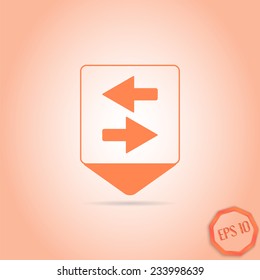 Map pointer with two directional arrows. Pointer down. Flat design style. Made in vector
