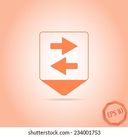 Map pointer with two directional arrows. Pointer down. Flat design style. Made in vector