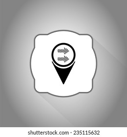 Map pointer with two directional arrows. Pointer down. Flat design style. Made in vector