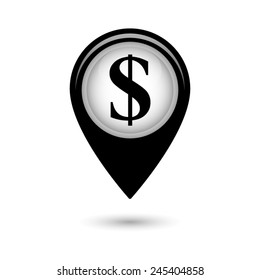 Map pointer with us dollar icon