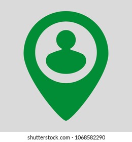 Map pointer with user icon on grey background. Vector illustration